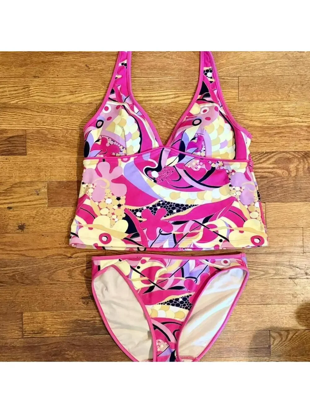Vintage Spiegel Pink Psychedelic Retro Tankini Set - Size 12